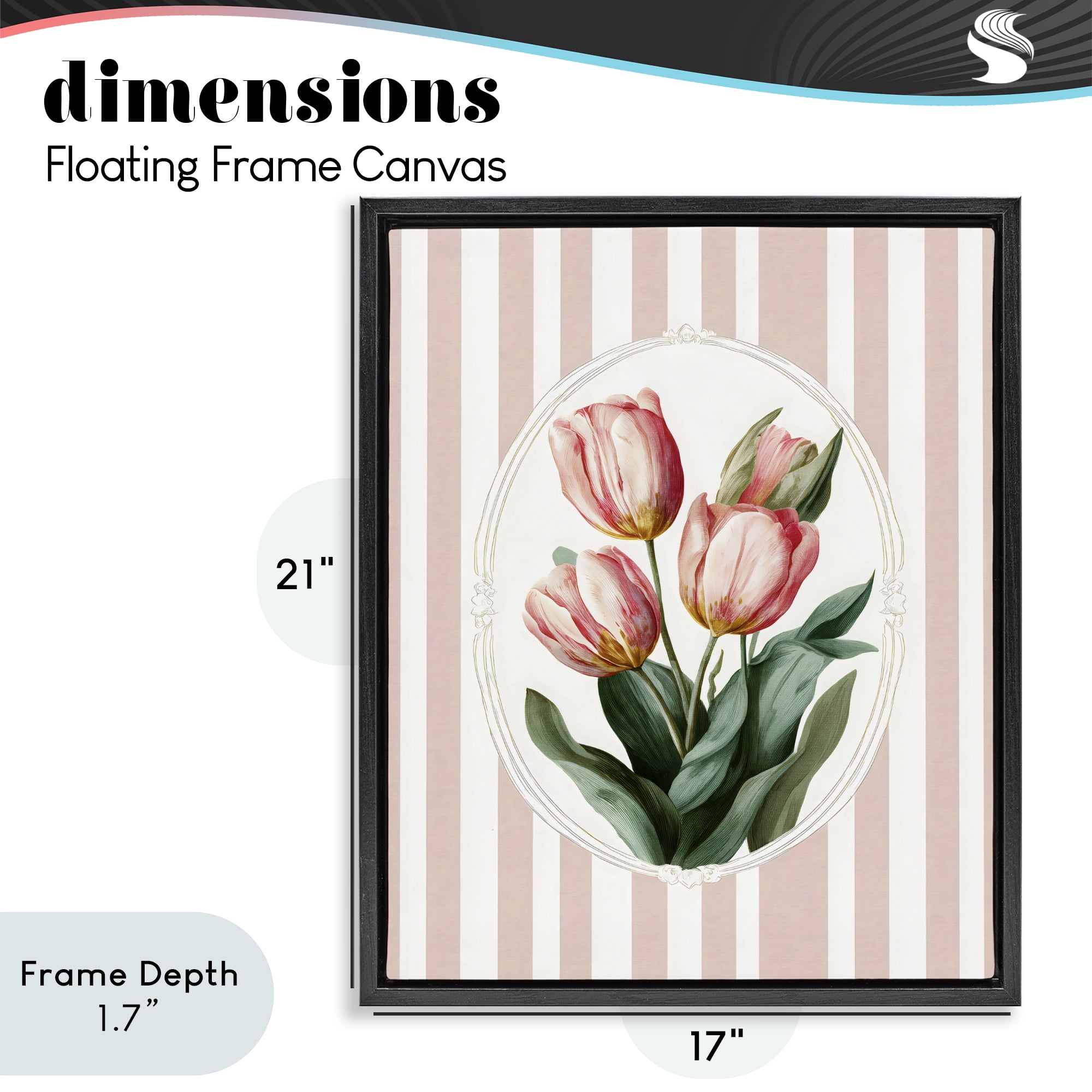 Stupell Industries Vintage Tulips on Stripes Black Framed Floater Canvas Wall Art, design by Ink Drop Loft