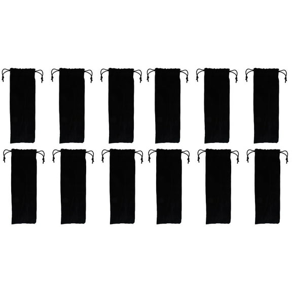 FUEENIRVA Pouch Bag for Storing Reusable Straws, Black Flannel, Lightweight and Foldable, 12Pcs