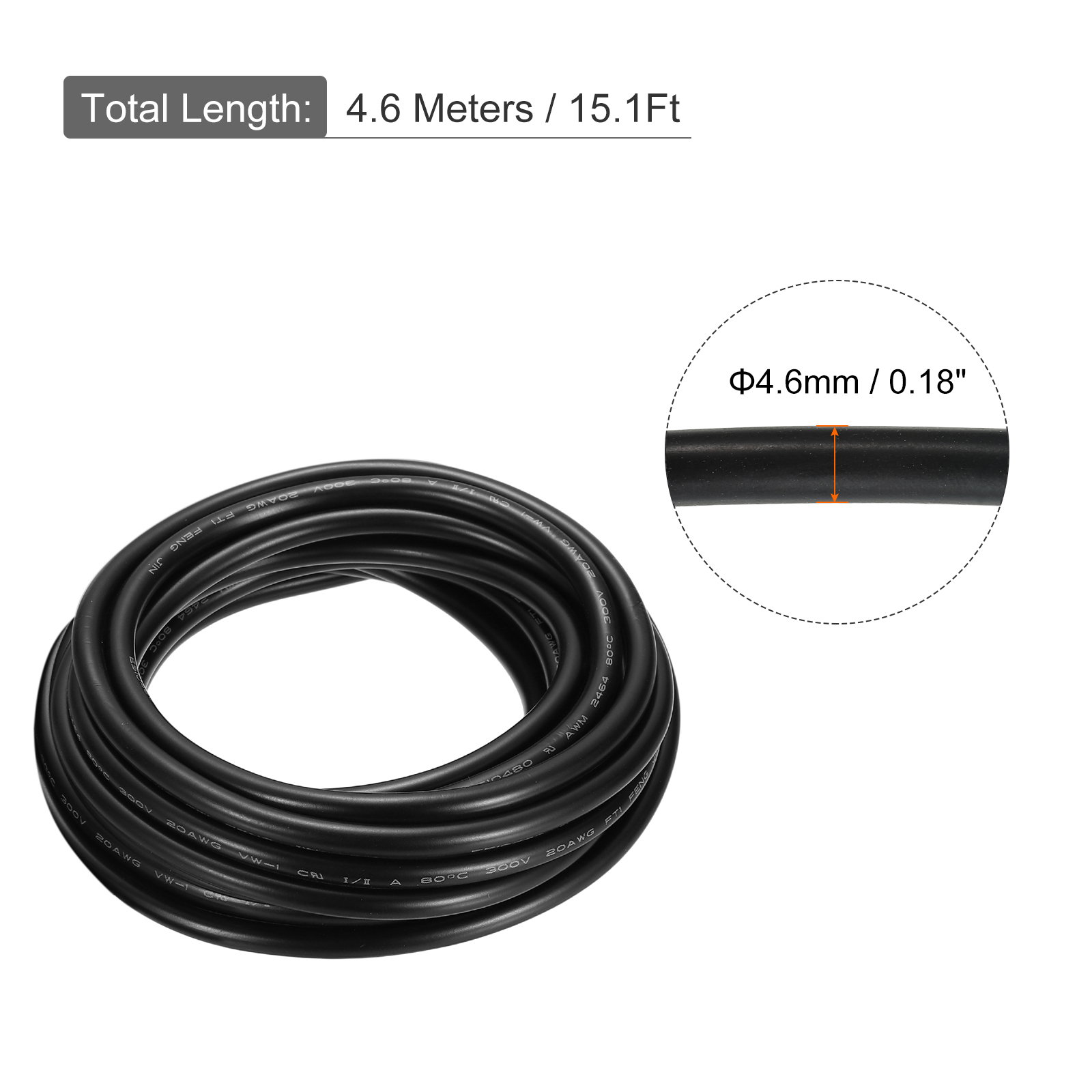 Uxcell 20AWG Electrical Wire 2 Conductors UL2464 Tinned Copper 15Ft Low Voltage Black
