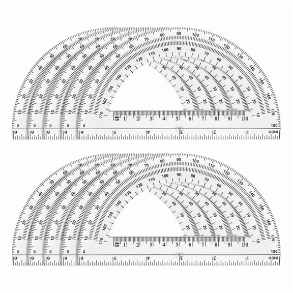 10 Pack Clear Protractor Set, 6 Inch Plastic Geometry Tools, 180 Degree Measurement for School, Office, Classroom