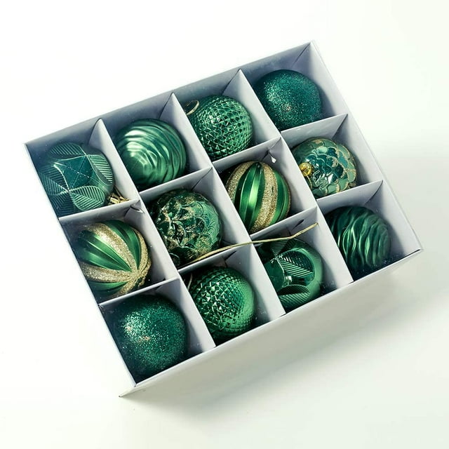 12 Pieces Christmas Balls Ornaments Christmas Tree Decorations Green