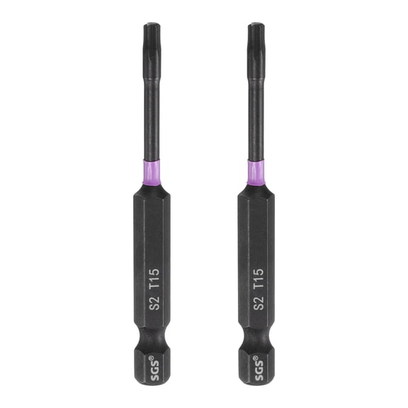 Uxcell 2pcs T15 Torx Impact Screwdriver Bit 1/4" Hex Shank 2.8" Long Magnetic No Hole