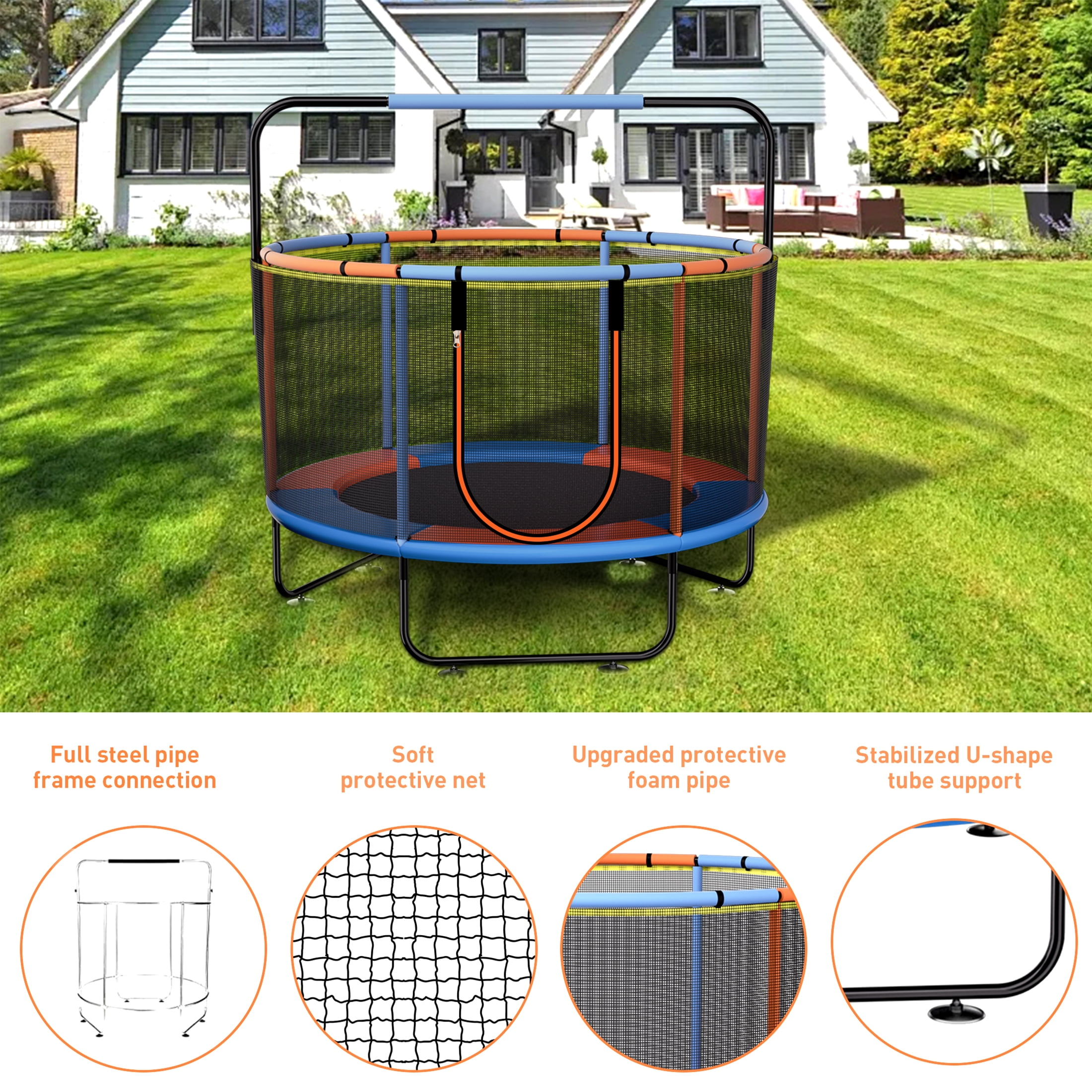 Skyhot 55" Indoor Outdoor Mini Round Trampoline for Kids, 7 in1 Kid Trampoline Indoor & Outdoor with Enclosure Net and Basketball Hoop