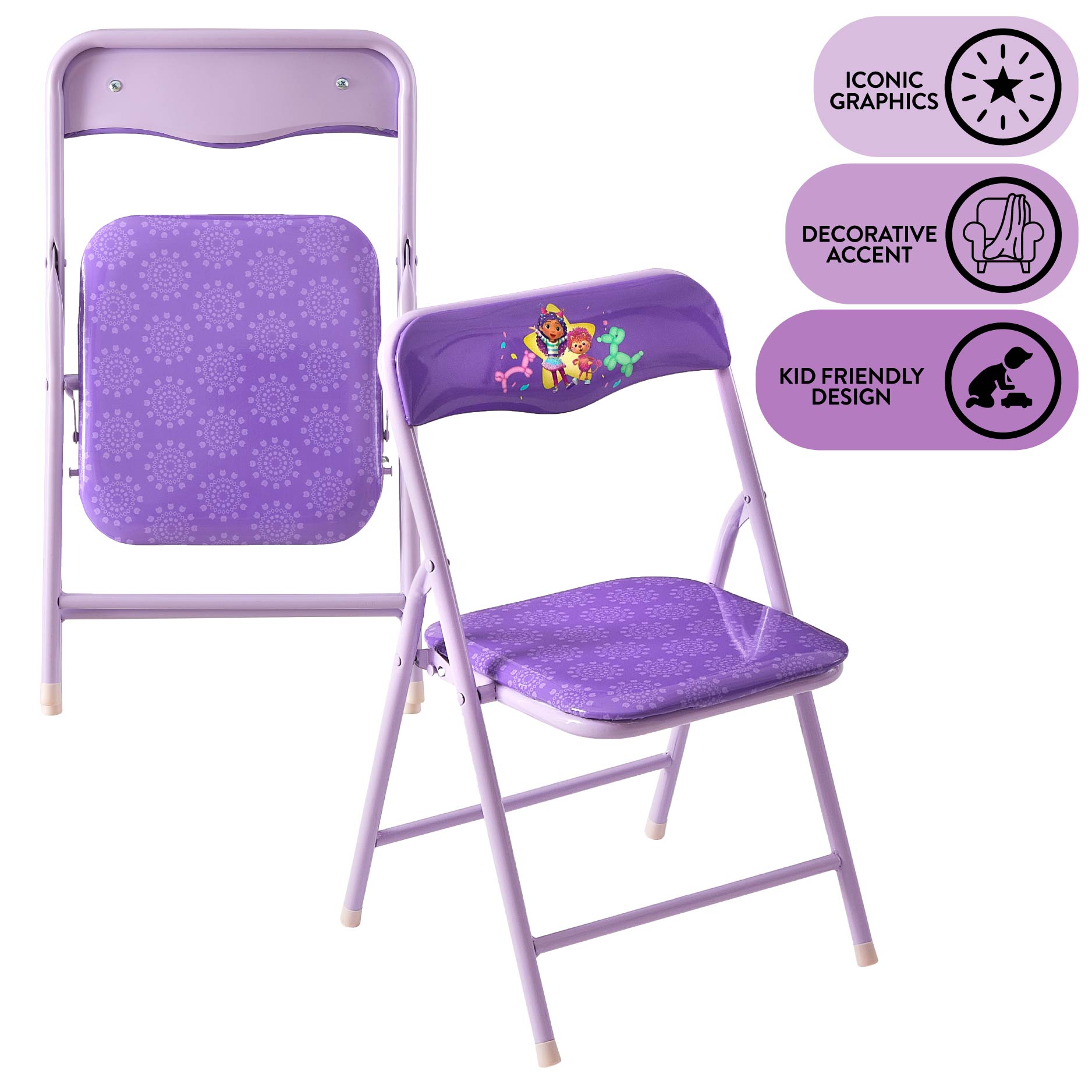 Gabby's Dollhouse 3-Piece Kids Table and Chairs Set, Purple photo 7