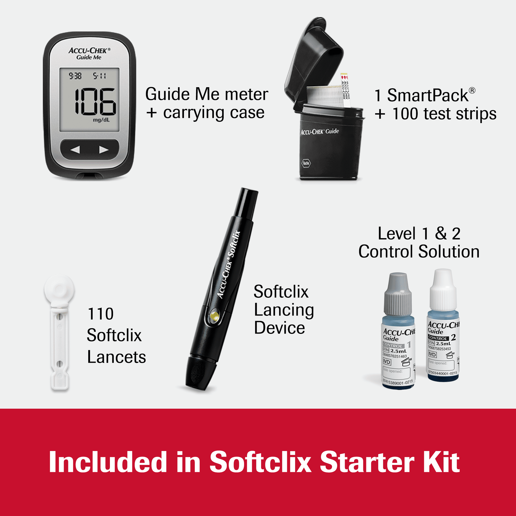 Accu-Chek Kit guía de monitor de glucosa para pruebas de azúcar en sangre  diabéticas: medidor de guía, dispositivo de punción Softclix y 10 lancetas