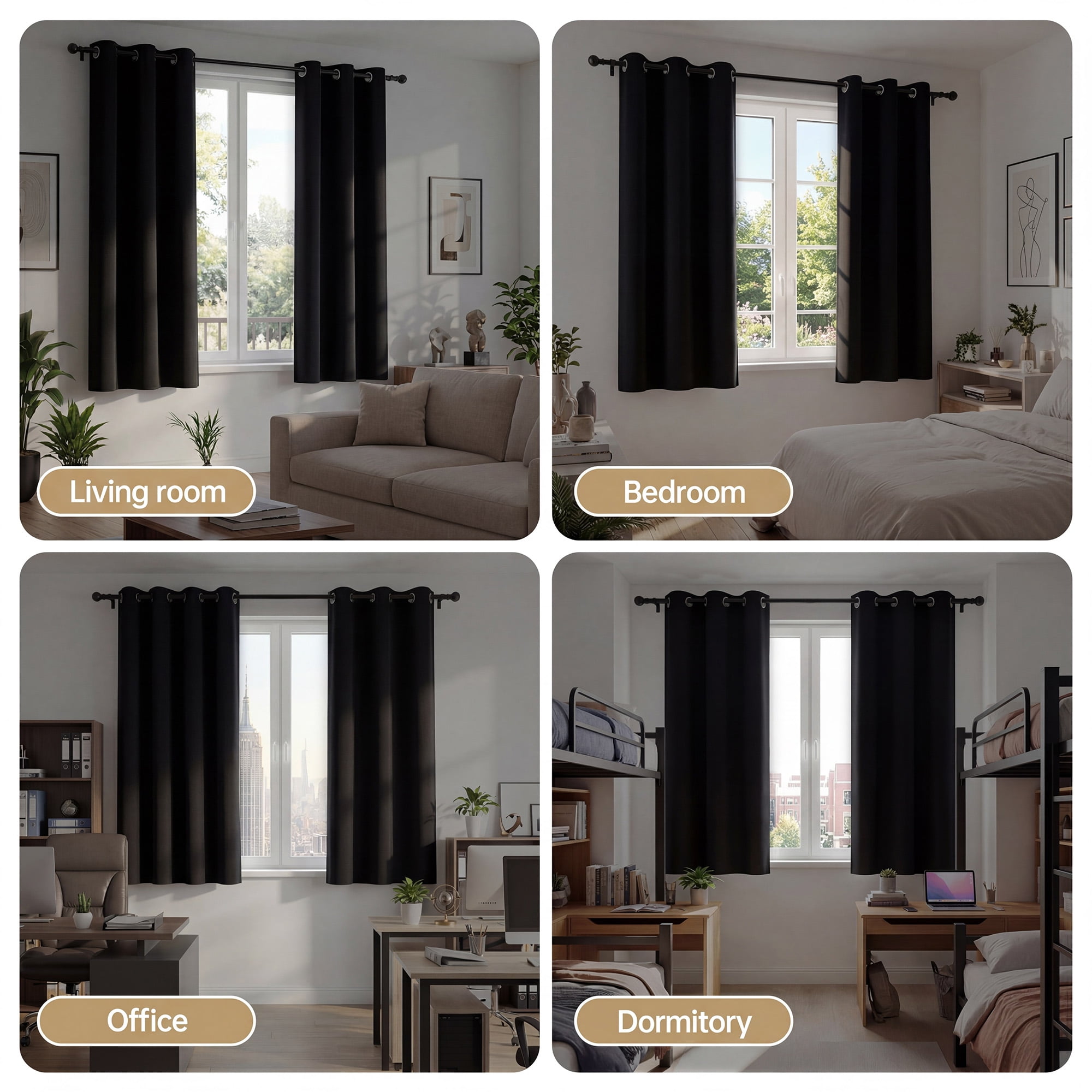 Blackout Curtains for Bedroom, Thermal Insulated Blackout Curtain 2 Panels 42x63 inch, Black Drapes with Grommets, Noise Reducing Energy Saving & Wrinkle-Free Drapes for Living Room