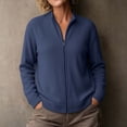 thumbnail image 5 of ZunFeo Stand Collar Zip Up Corduroy Jacket for Women - Lightweight, Relaxed Fit, Navy,Size L, 5 of 6