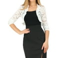 thumbnail image 1 of INSPIRE CHIC Women's Elegant Ruffle Collar Front 3/4 Sleeve Lace Shrug Top XS White, 1 of 7