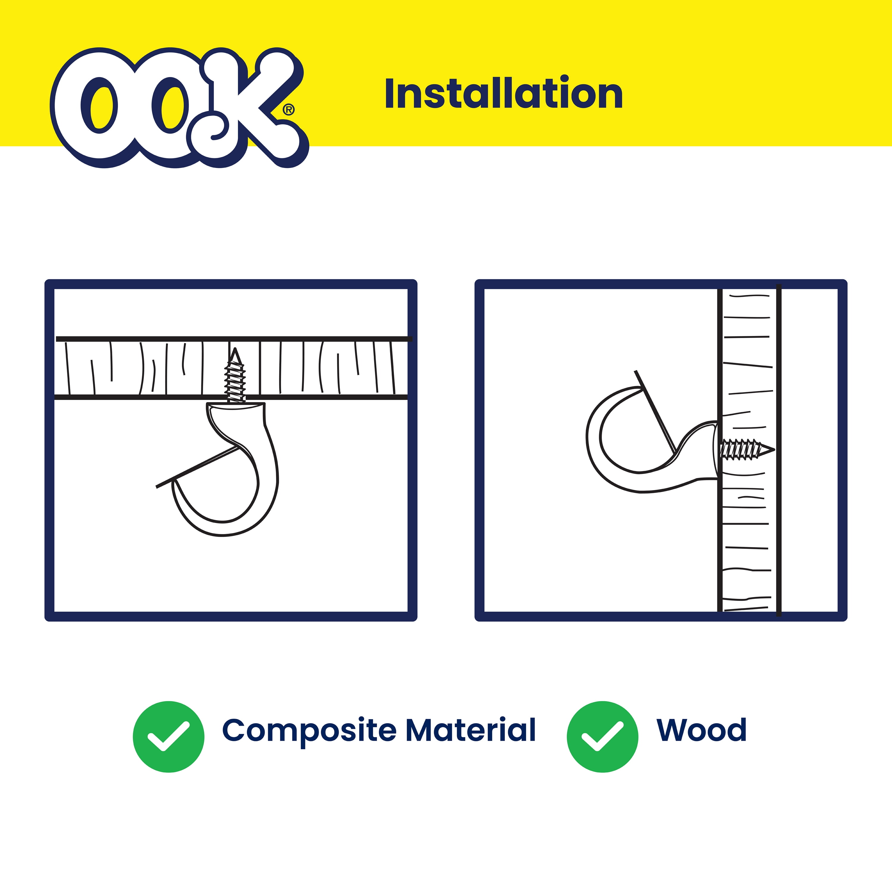 (3 pack) Ook Safety Cup Hooks, 7/8", 0.5 lbs, Screw Hooks, Steel, Brass Finish, Gold, 4 pack