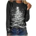 thumbnail image 4 of Horkkom Christmas Shirts for Women Holiday Party Xmas Tree Print Long Sleeve Shirts Plus Size Crewneck Christmas Tops M, 4 of 8