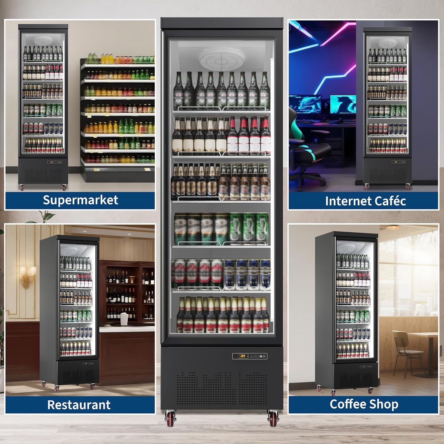 IdealHouse Commercial Refrigerator, 17.7Cu.Ft, Commercial Merchandiser Refrigerators with Glass Door and Led Light, Display Refrigerator Upright Fridge with 5 Adjustable Shelves, Single Door