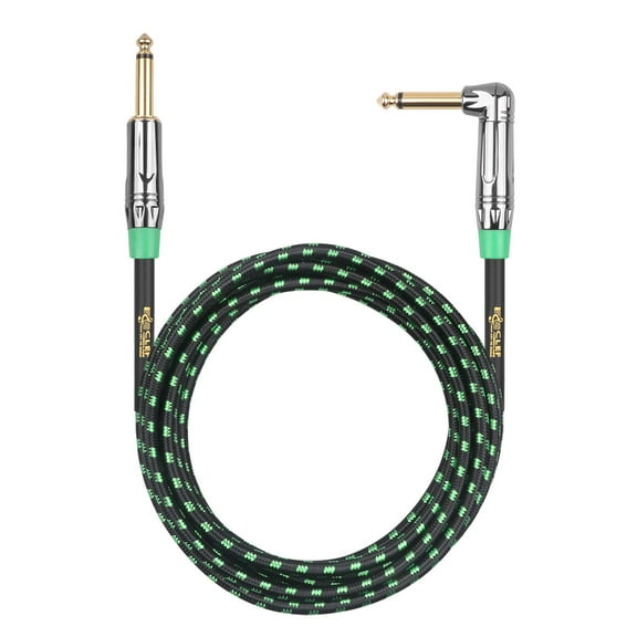 Clef Audio Labs 6.35mm TS to 6.35mm TS Straight to Angled, Black Chrome Zinc Alloy Shell/Green Braided - 10FT -1PK