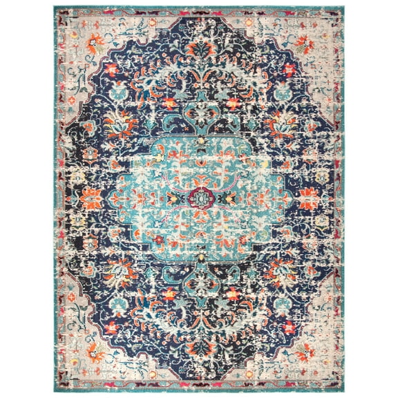 SAFAVIEH Madison Joandra Vintage Floral Area Rug, Black/Teal, 9' x 12'
