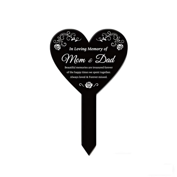 In Loving Memory of Mom & Dad Heart Memorial Stake - Grave Decor for Cemetery & Garden