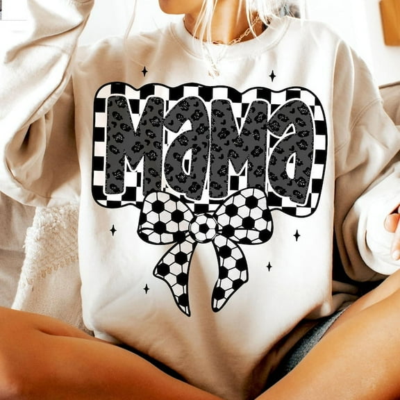 Retro Soccer Mama Sweatshirt, Coquette Checkered Soccer Mom Crewneck, Game Day Bow Pullover for Women