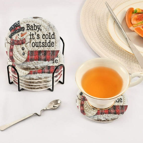 BZSMCE 6Pcs Drink Coasters With Holder 3.94Inch Smiled Snowman Creative Coil Coaster Coasters Colors Absorbent Coasters for Drinks Coasters Set Thicken Heat for Home Table