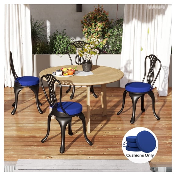 Patio Chair Cushions Set of 4, 15 Inch Round Navy Blue, Outdoor Dining Chair Cushions, Thick 3 Inch Seat Pads with Ties, Machine Washable