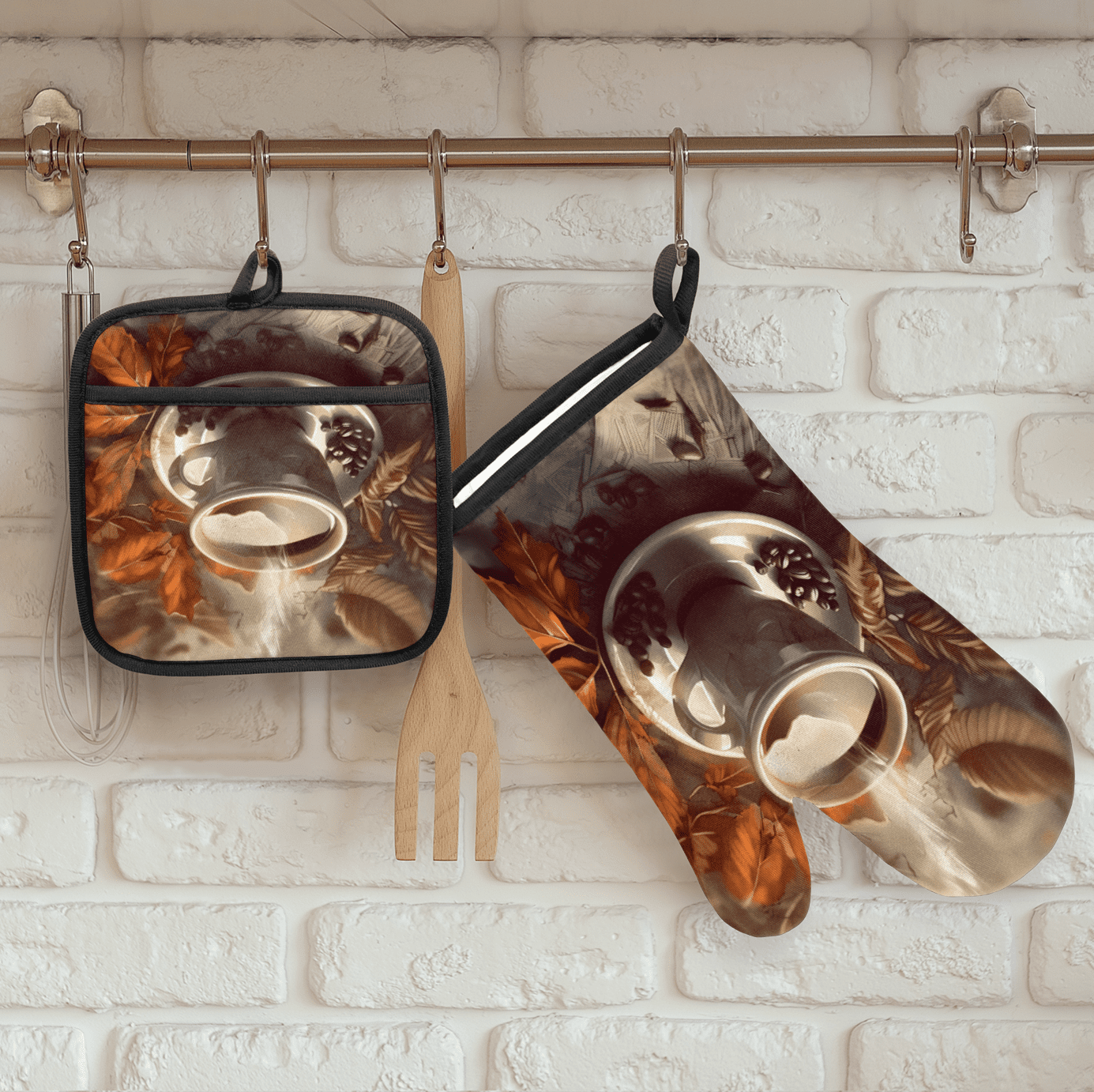 CURLYOOT Coffee Themed Oven Mitts and Pot Holders Sets of 2, Non-Slip Washable Hot Pads and Oven Gloves for Kitchen Cooking Baking