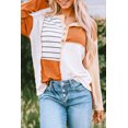 thumbnail image 1 of Women's Orange Stripe Color Block Splicing Long Sleeve Henley Top, 1 of 17