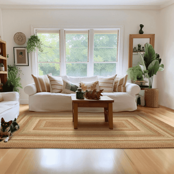 Homespice Harvest Jute Brown 4x6' Braided Area Rug for Living Room, Bedroom Rug and Dining Room. Pet Friendly. Decor Styles- Farmhouse Rug, Rustic, Vintage, Cottage, Primitive, Country, Boho Rug