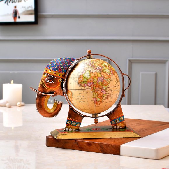Décoration de Table en Métal Globe Éléphant pour Maison et Bureau, Décoration et Cadeau pour Salon, Chambre, Vitrine, Bureau, Lot de 1