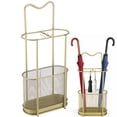 thumbnail image 2 of Metal Umbrella Stand, Umbrella Holder with Drip Tray and Hooks, Gold Walking Stick Stand for Entryway Hallway Hotel Lobby Office, 11.8 x 5.9 x 23.6 Inch, 2 of 7