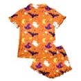 thumbnail image 6 of CUZIBR Toddler Girls Pajamas Halloween Short Sleeve Ruffles Bow Tie Shirt And Shorts 2 PC Sleepwear Ghost Witch Graphic Lapel Smooth Loungewear Cute Party Daily Homewear,Orange,3-4 Years, 6 of 7