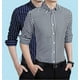 thumbnail image 4 of Camisa clásica a rayas para hombre, con bolsillo en el pecho y rayas verticales, de otoño, de manga larga, formal, azul, para negocios, de gran tamaño., 4 of 5