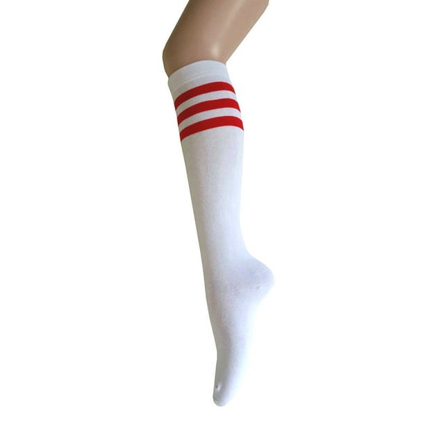 Women and Girls Roller Skate Retro Triple Stripes Tube Knee High Socks
