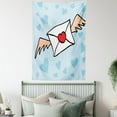 thumbnail image 4 of Cartoon Tapestry, Flying Letter with Heart Seal Love Background in Blue Shades, Wall Hanging for Bedroom Living Room Dorm Decor, 40W X 60L Inches, Pale Blue Vermilion White Beige, by Ambesonne, 4 of 5