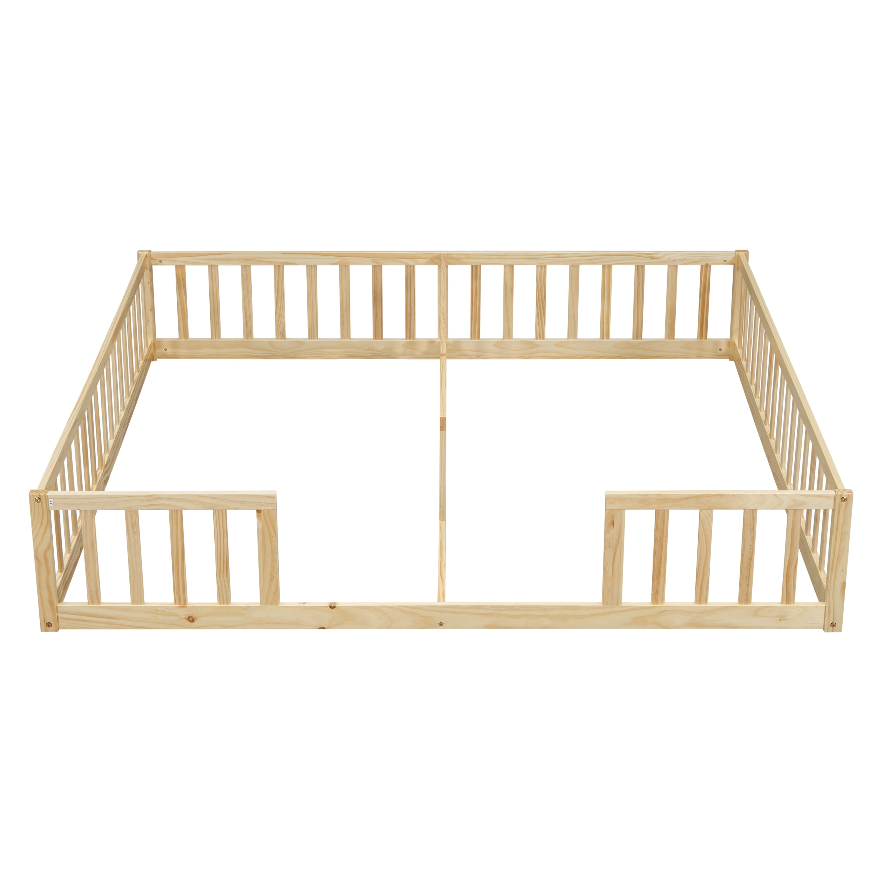 Bellemave Twin Floor Bed for 2, Wood Double Floor Bed with Fence,Two Montessori Bed Side by Side for Bedroom (Natural)