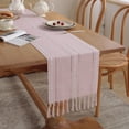 thumbnail image 4 of XINQIHANG Farmhouse Table Runner Rustic Style 13\u201c x 72\u201d, Braided Striped Linen Fall Table Runner 72 Inches Long with Tassels for Dining Room Kitchen Reading Dresser Décor,Pink, 4 of 6