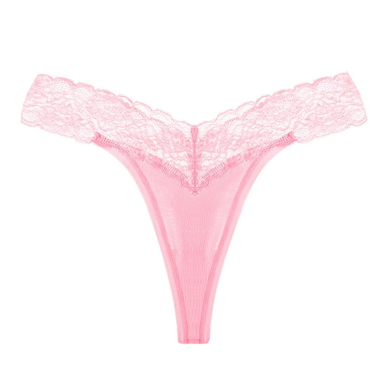 Qcmgmg Cute Underwear for Women Cheeky Lace Soft Seamless Womens Thongs  Sexy Stretch Low Rise Panties for Women Plus Size Pink S