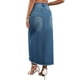 thumbnail image 3 of Falda de mezclilla de mujer Inspire Chic, de cintura alta, con abertura frontal, dobladillo sin terminar, falda maxi lavada con bolsillos, falda de mezclilla XL azul, 3 of 6