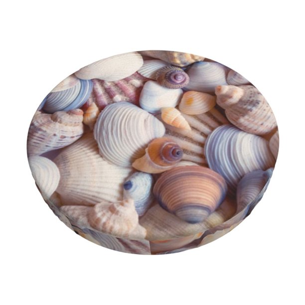 Disketp Sea Shells Funda Redonda para Taburete, Funda de Cojín para Silla de Bar Suave y Elástica-14 inch