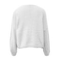 thumbnail image 6 of TrdSipl Womens Tie Front Cardigan Sweaters Cute Bow Long Puff Sleeve Sweater Winter Loose Ribbed Knit Stylish Knitwears White M, 6 of 7