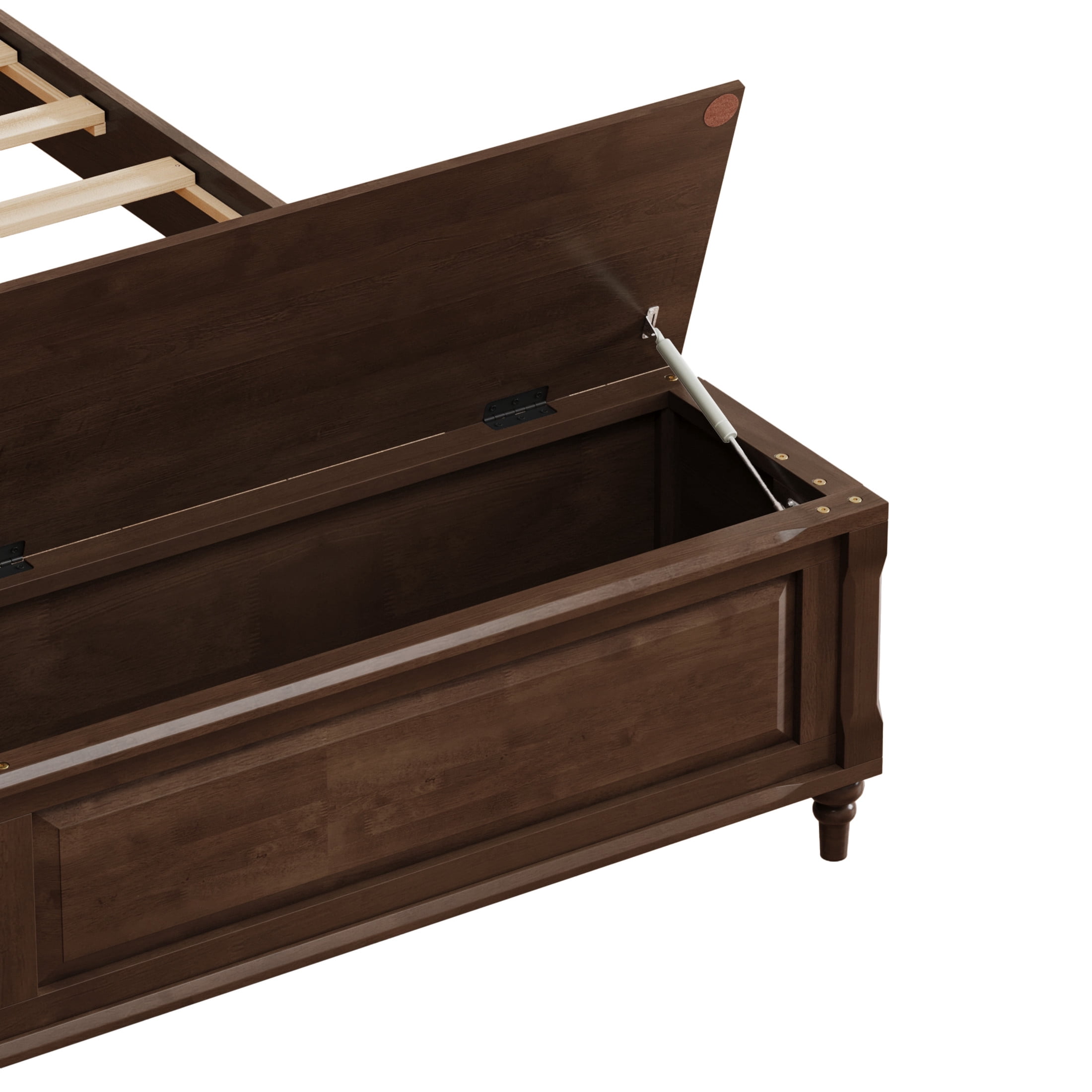 GDF Studio Queen Size Solid Wood Sleigh Bed with Tall Headboard and Storage Bench, Walnut