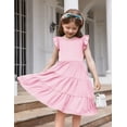 thumbnail image 3 of Arshiner Girls Dress Summer Flutter Sleeve Flared Tiered Swing Pleated Midi Cotton Casual Sundress with Pockets, 3 of 6