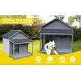 thumbnail image 3 of 44.2"L x 44.6"W Large Wooden Dog House, Weatherproof Balcony Doghouse with Asphalt Roof and Large Terrace, Cabin House Style Pet Houses with Curtain Door for Indoor, Outdoor, Grey, 3 of 9