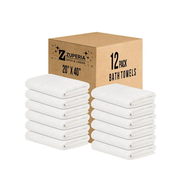 Paquete de 12 toallas de baño ZUPERIA Classic, 100% algodón, 20 x 40 cm, color blanco