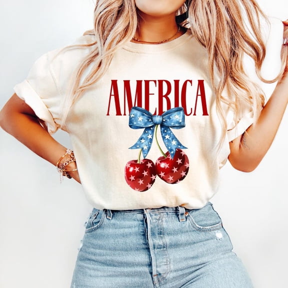 4th of July Coquette Cherry Shirt, 4th July T-shirt, Cute 4th Of July Tee, Retro 4th July T-shirt, Patriotic Shirt