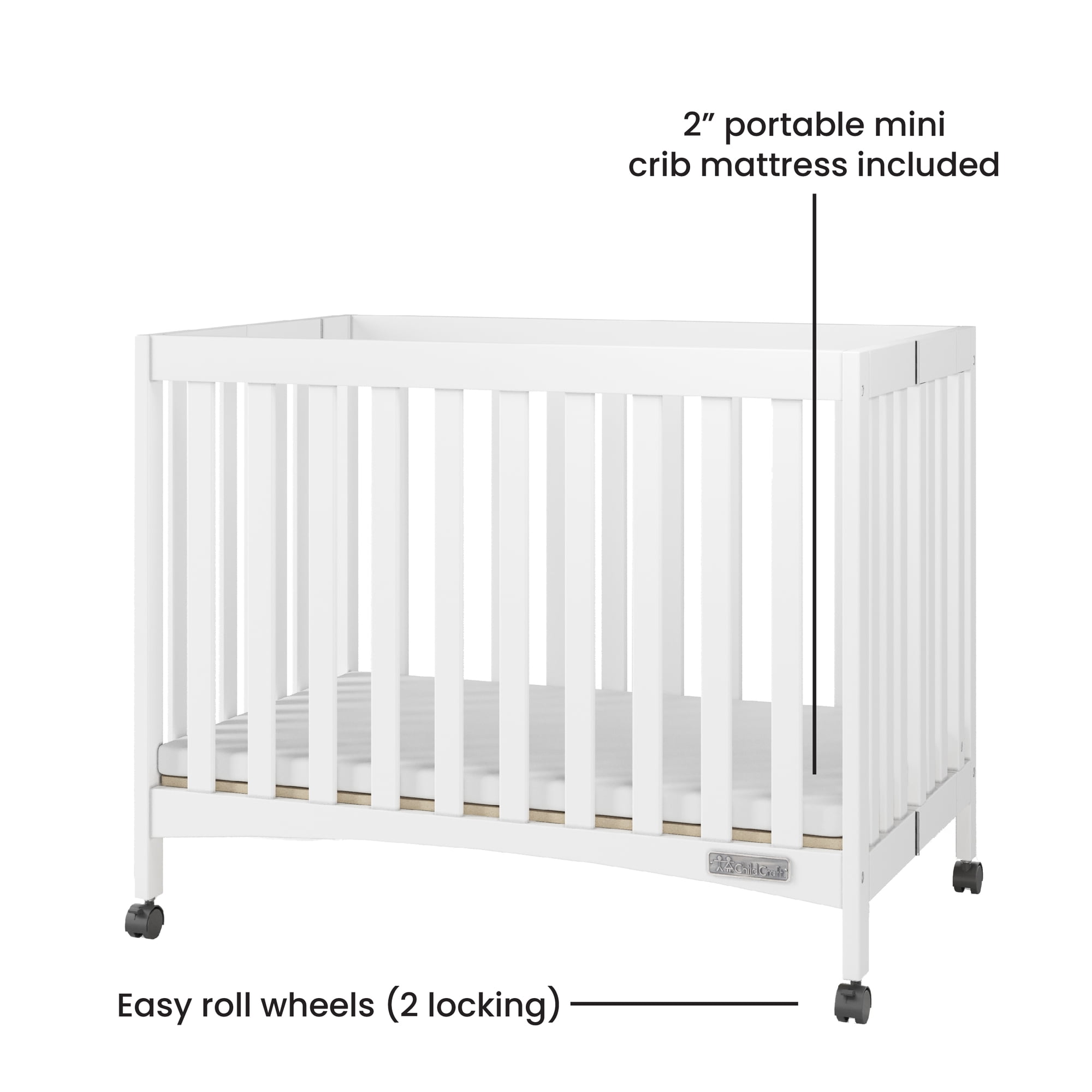 Forever Eclectic London Mini Folding Crib with Mattress Matte White