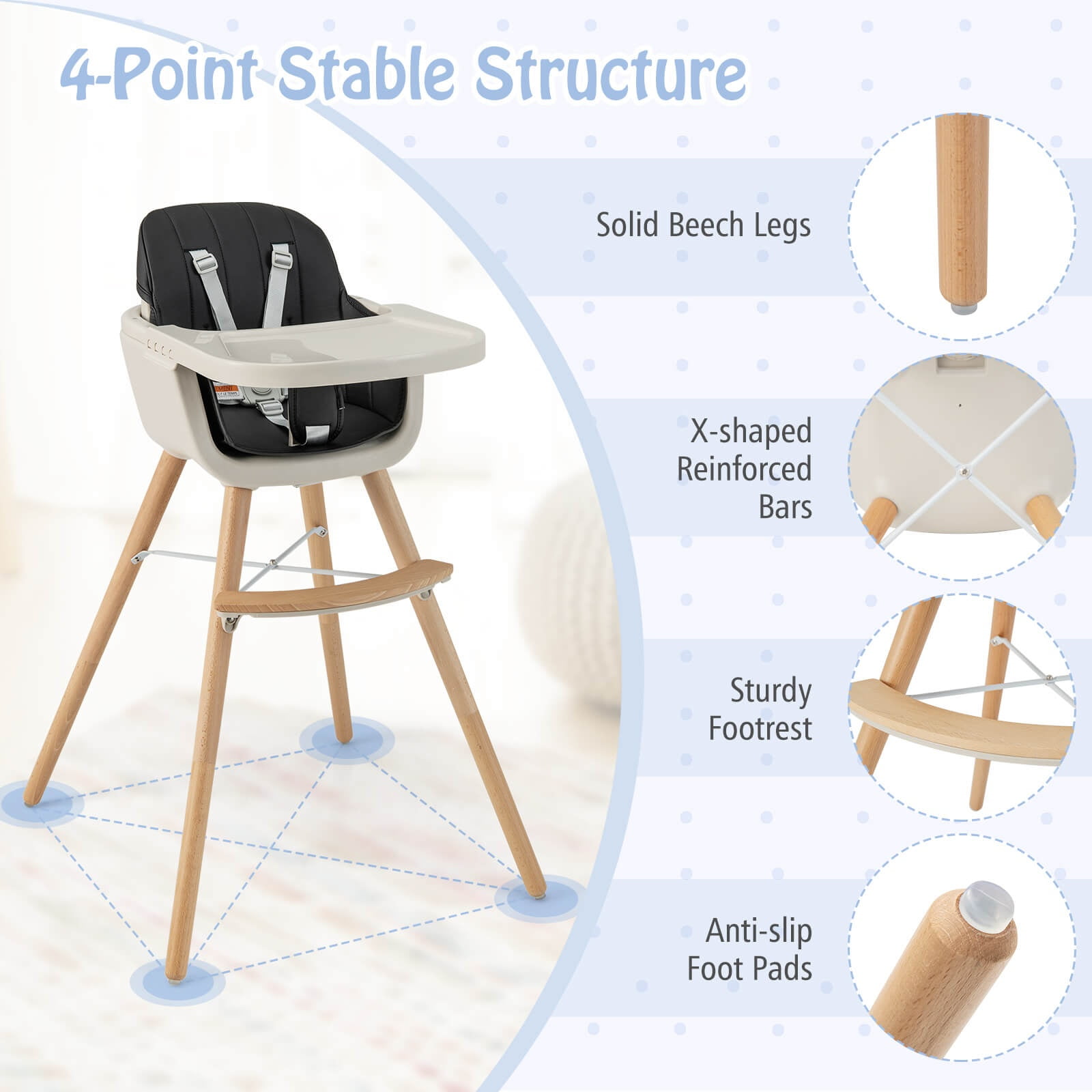 Infans Baby High Chair 6-in-1 Convertible Wooden Highchair for Babies & Toddlers