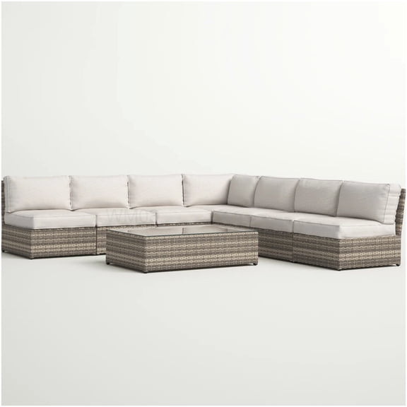 Mixed Gray Outdoor Wicker Sectional Set with Cushions, 8-Piece Patio Furniture