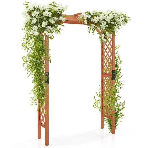 7FT Sturdy Wood Arbor Trellis, Garden Arch for Wedding Party Decor, Outdoor Pergola with Plant Climbing Design, Patio Backdrop, Brown
