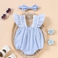 thumbnail image 4 of Baby Rompers Girls Gingham Floral Embroidery Ruffle Sleeve Romper Bodysuit with Headband Summer Casual Girls Romper Size 9-12M, 4 of 8