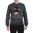 thumbnail image 3 of Autism Awareness Mom Life Messy Hair Bun | Cool Support Neon Print Bandana Mother's Day Unisex Crewneck Graphic Sweatshirt, Charcoal, 3X-Large, 3 of 5