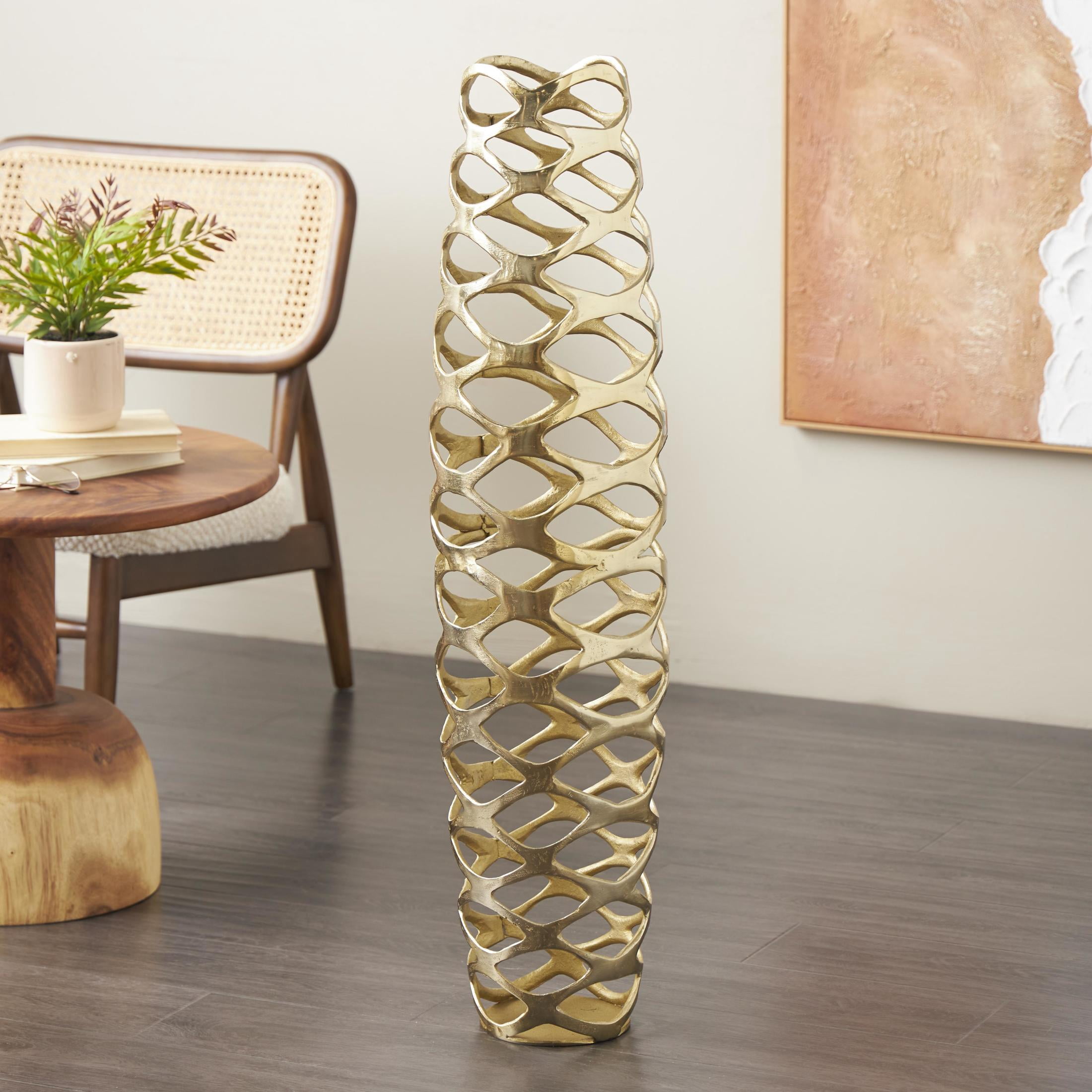 DecMode 39" Geometric Tall Cutout Gold Aluminum Metal Vase