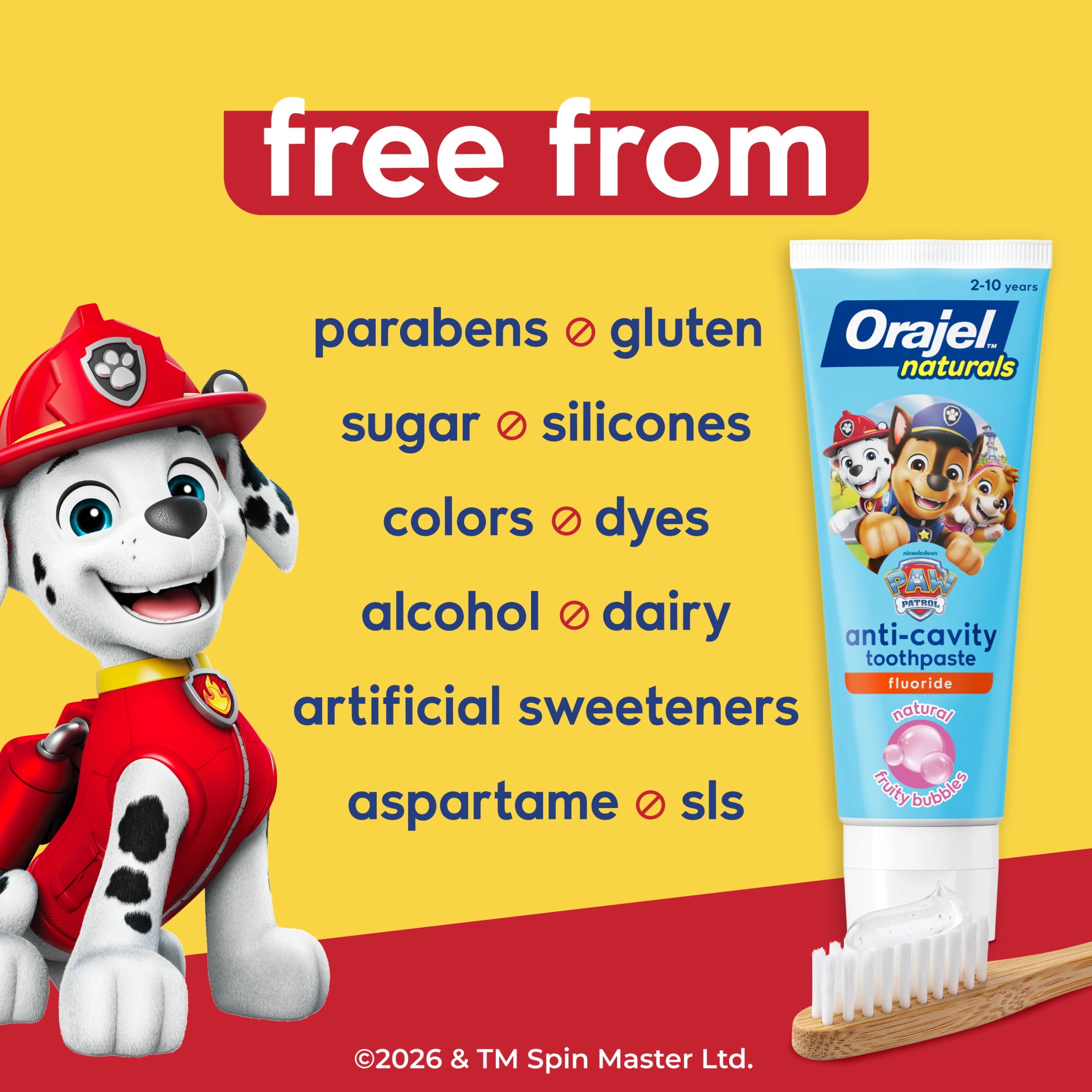 Orajel Naturals PAW Patrol Anti-Cavity Fluoride Toothpaste, Natural Fruity Fun, 5.8 oz
