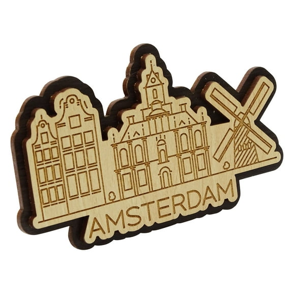 Printtoo Souvenir Wooden Engraved Amsterdam City Of Netherlands Custom Fridge Magnet